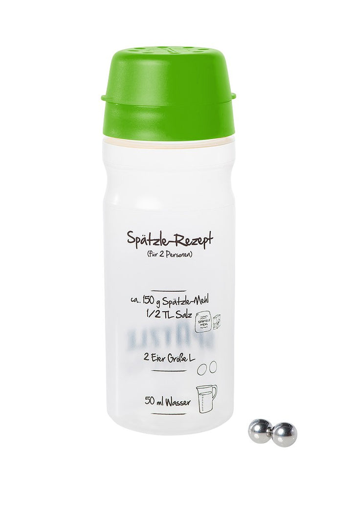 Spätzle-Shaker (GRÜN) für 2 Portionen selbstgemachte Spätzle (675ml) Spätzlepresse und Mixer in eine