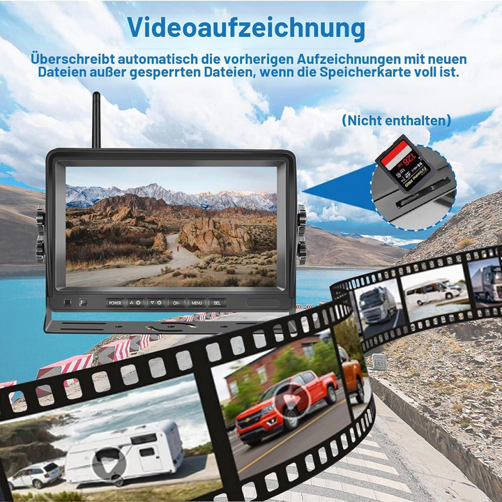 Hikity Kabellos Digital AHD Rückfahrkamera Set mit 7‘’ Split-Screen Monitor IPS Bildschirm &amp; IP66 wa