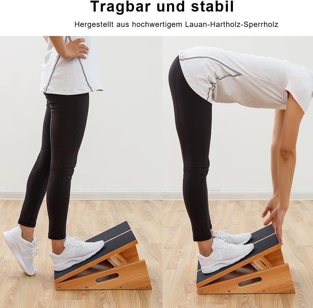 StrongTek Professionelles Slant Board Schrägbrett aus Holz, Verstellbarer und tragbarer Wadendehner,