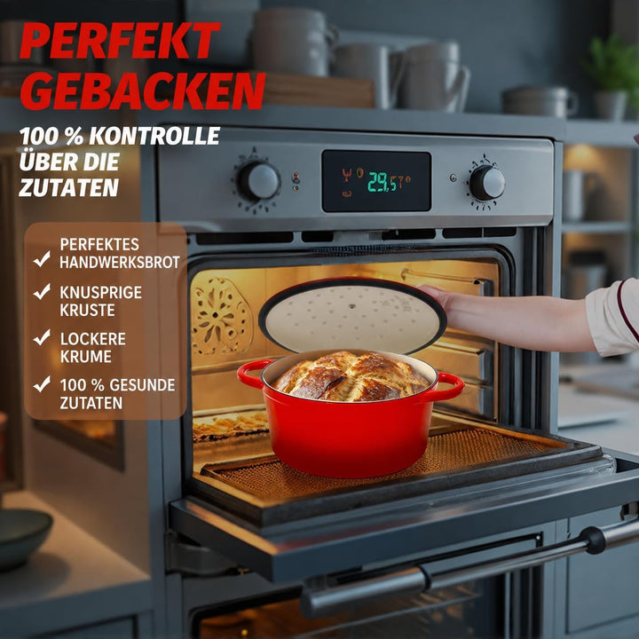 Gusseisen Topf 4L Ø 24cm - Emaillierter Schmortopf mit Deckel, Gusseisen Bräter für Brot backen &amp; Br