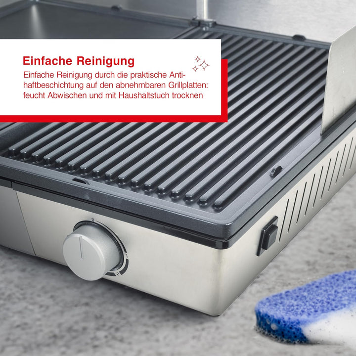 Solis Deli Grill 7951 - Elektrogrill - Grill Inklusive Spritzschutz und 2 Spachteln - Tischgrill Ele