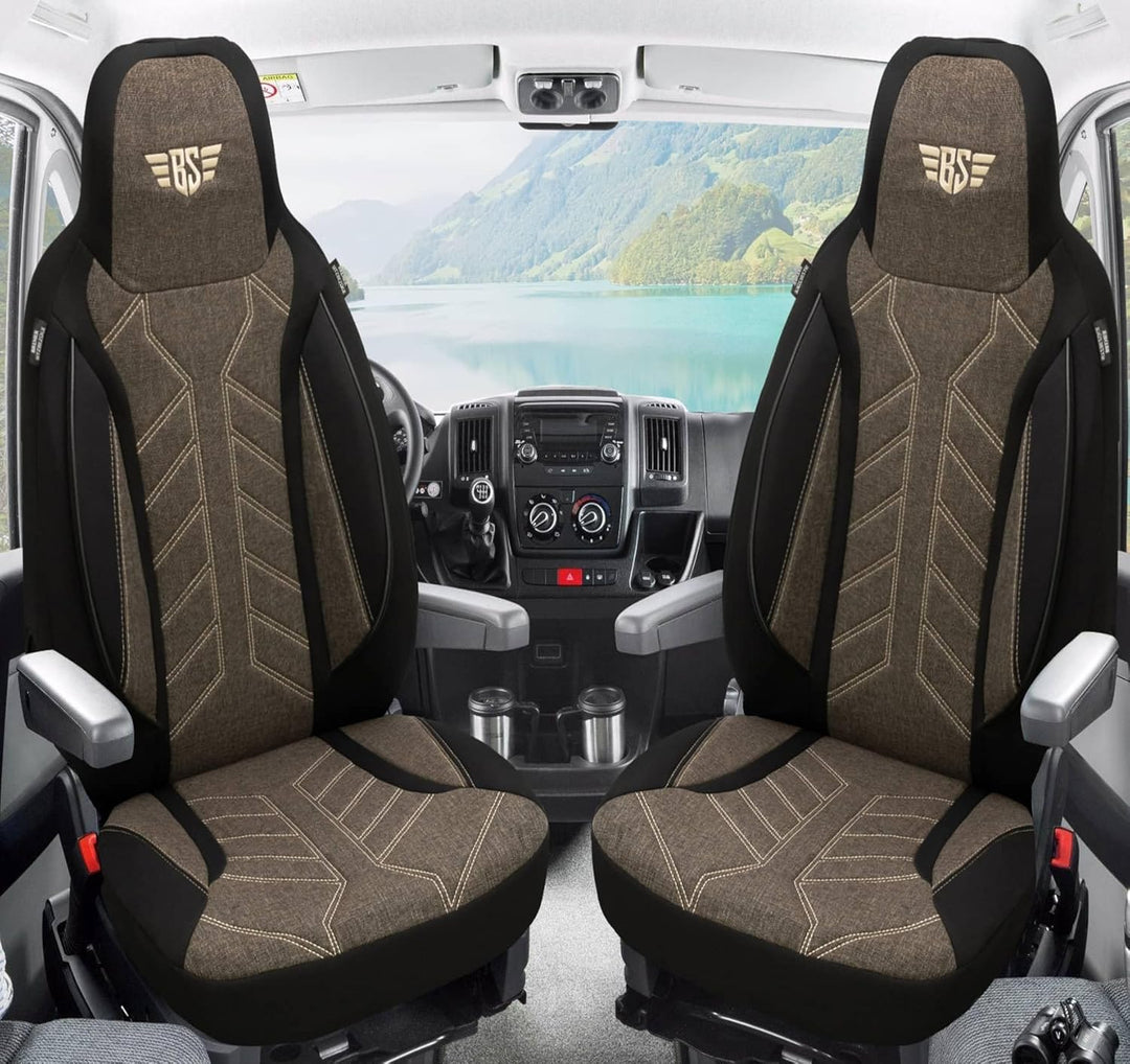 BREMER SITZBEZÜGE Wohnmobil Schonbezüge für FIAT Ducato Jumper Boxer PLKT212 PLKT212 - Schwarz/Braun