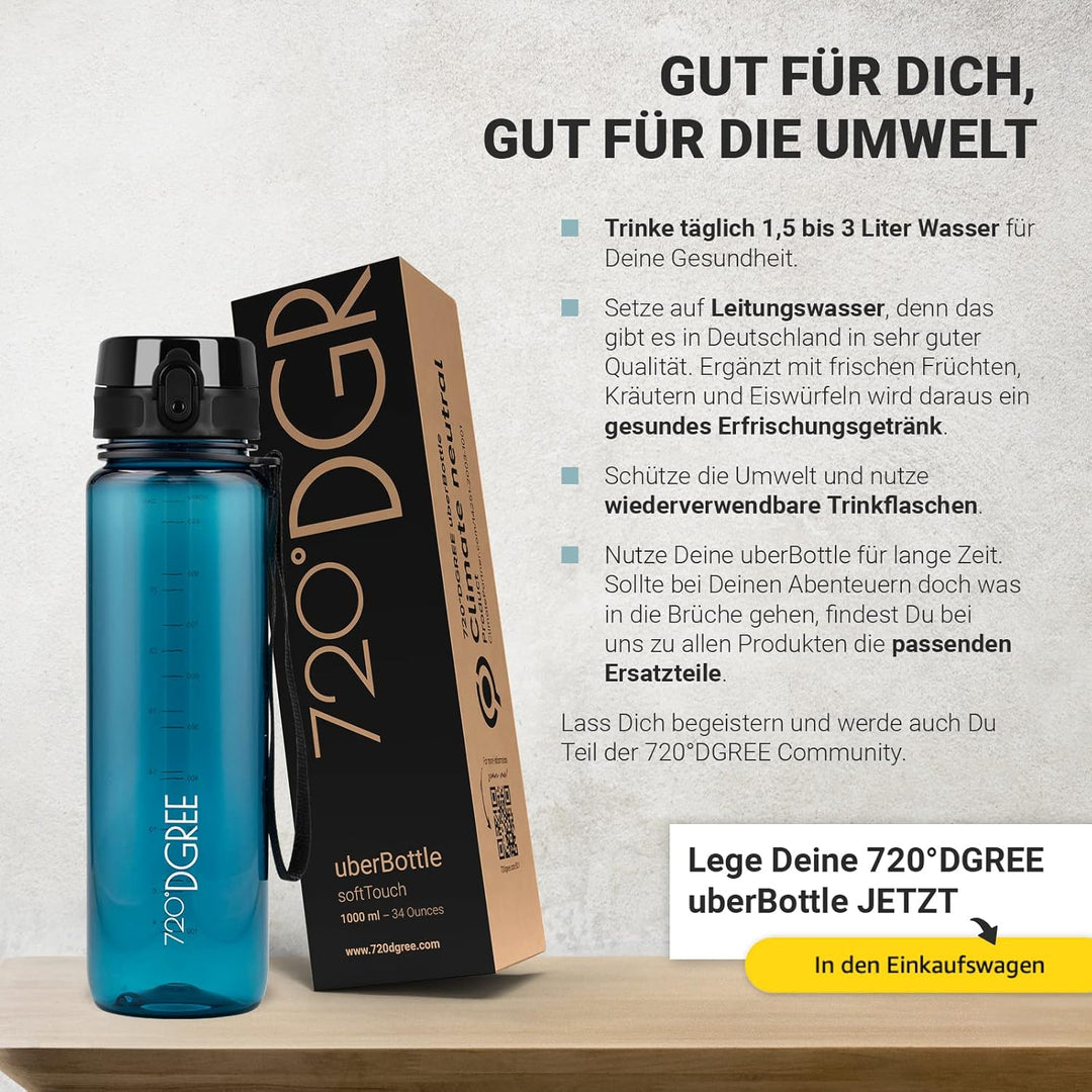 720°DGREE Trinkflasche “uberBottle“ 350ml, 500ml, 650ml, 1l softTouch +Früchtebehälter - Auslaufsich