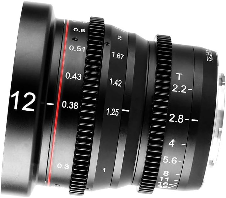 Meike 12mm T2.2 Manual Focus Wide Angle Fixed Prime Cinema Lens for M43 Micro Four Thirds MFT Mount
