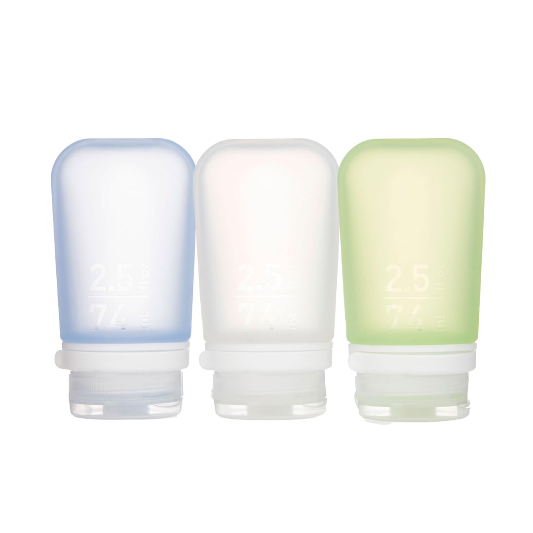 humangear Gotoob+ Silikon-Reiseflasche mit Verschlusskappe, 3er-Pack, mittelgross (71 ml) M Klar/Grü