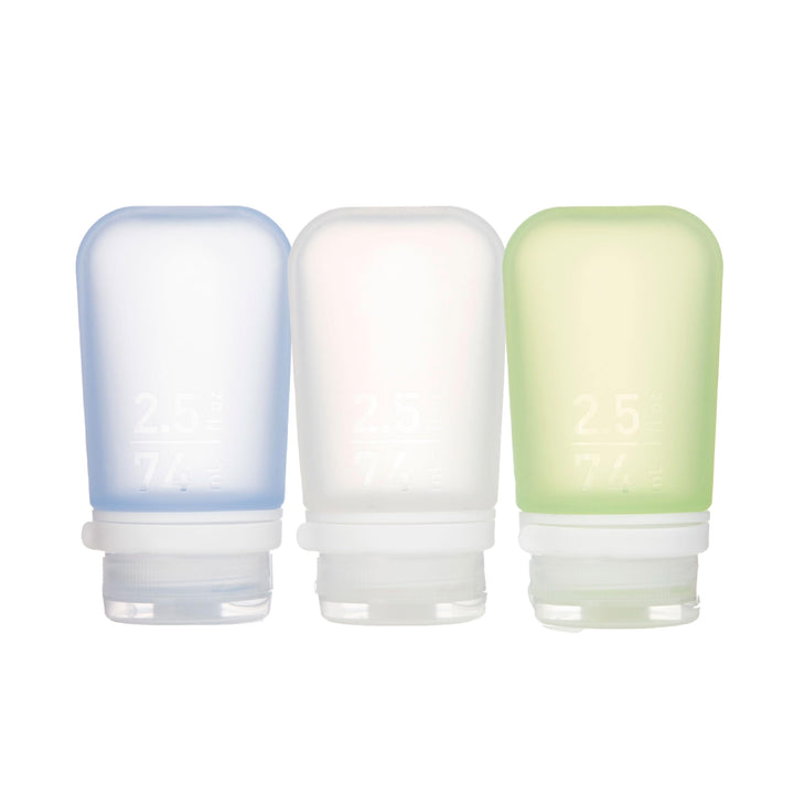 humangear Gotoob+ Silikon-Reiseflasche mit Verschlusskappe, 3er-Pack, mittelgross (71 ml) M Klar/Grü
