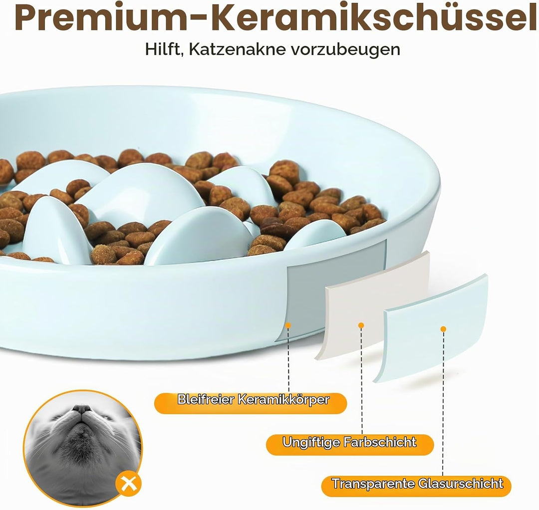PETTOM Anti Schling Napf Katzen Keramik, Slow Feeder Katze Nassfutter, Langsam Fütterung Katzennapf,