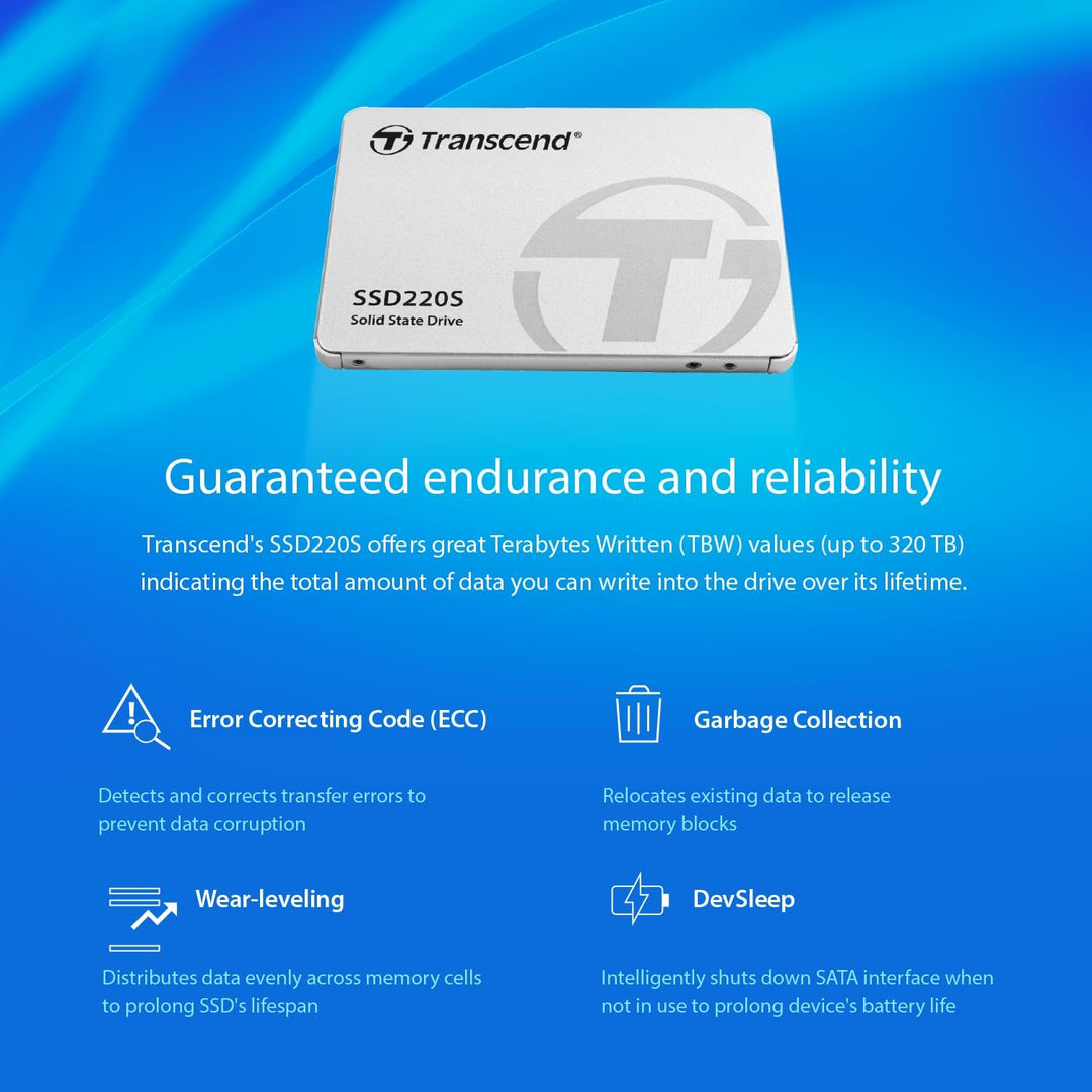 Transcend 480GB SATA III 6Gb/s SSD220S 2.5” SSD TS480GSSD220S 480GB Standardverpackung, 480GB Standa