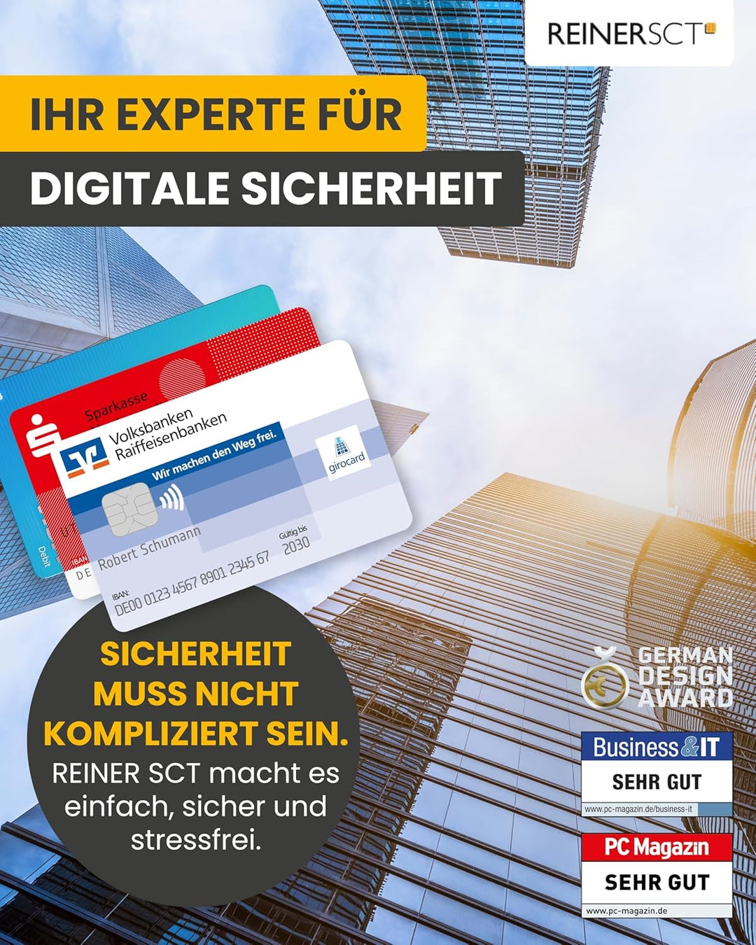 REINER SCT cyberJack RFID Chip-Kartenlesegerät komfort | Multi-Applikationsfähig für z.B. Elster; On