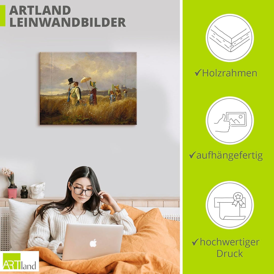 ARTland Leinwandbilder Wandbild Bild auf Leinwand 80x60 cm Wanddeko Natur Gräser Wolken Familie Vint