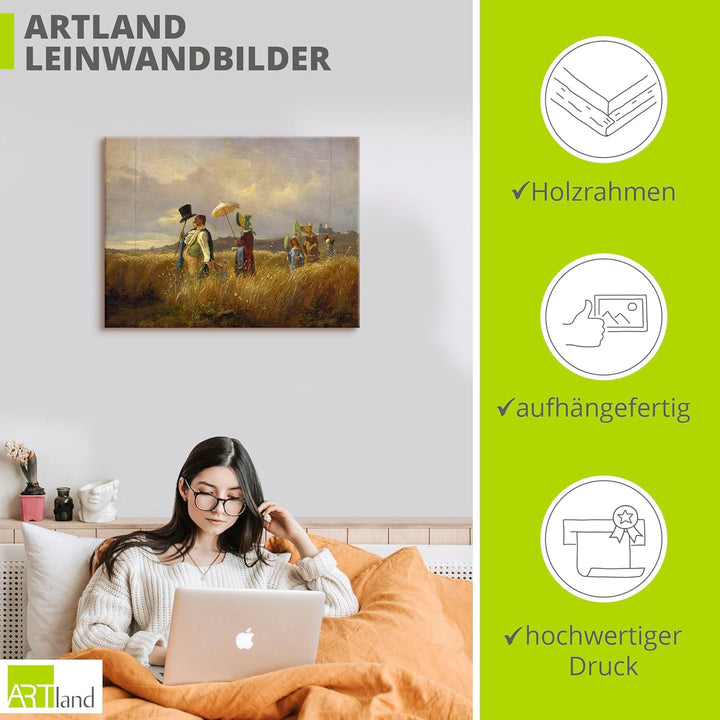 ARTland Leinwandbilder Wandbild Bild auf Leinwand 80x60 cm Wanddeko Natur Gräser Wolken Familie Vint