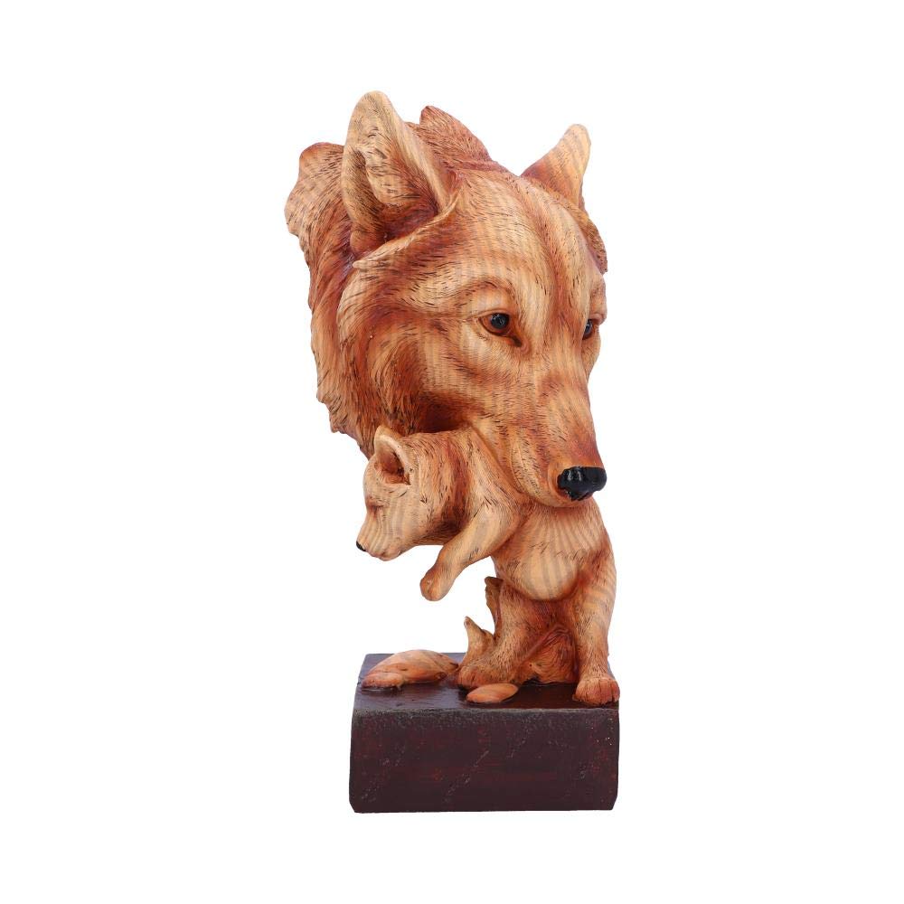 Nemesis Now H5034R0 Naturschutz Wolf Mutter und Junges Holz Optik Büste Polyresin Einheitsgrösse