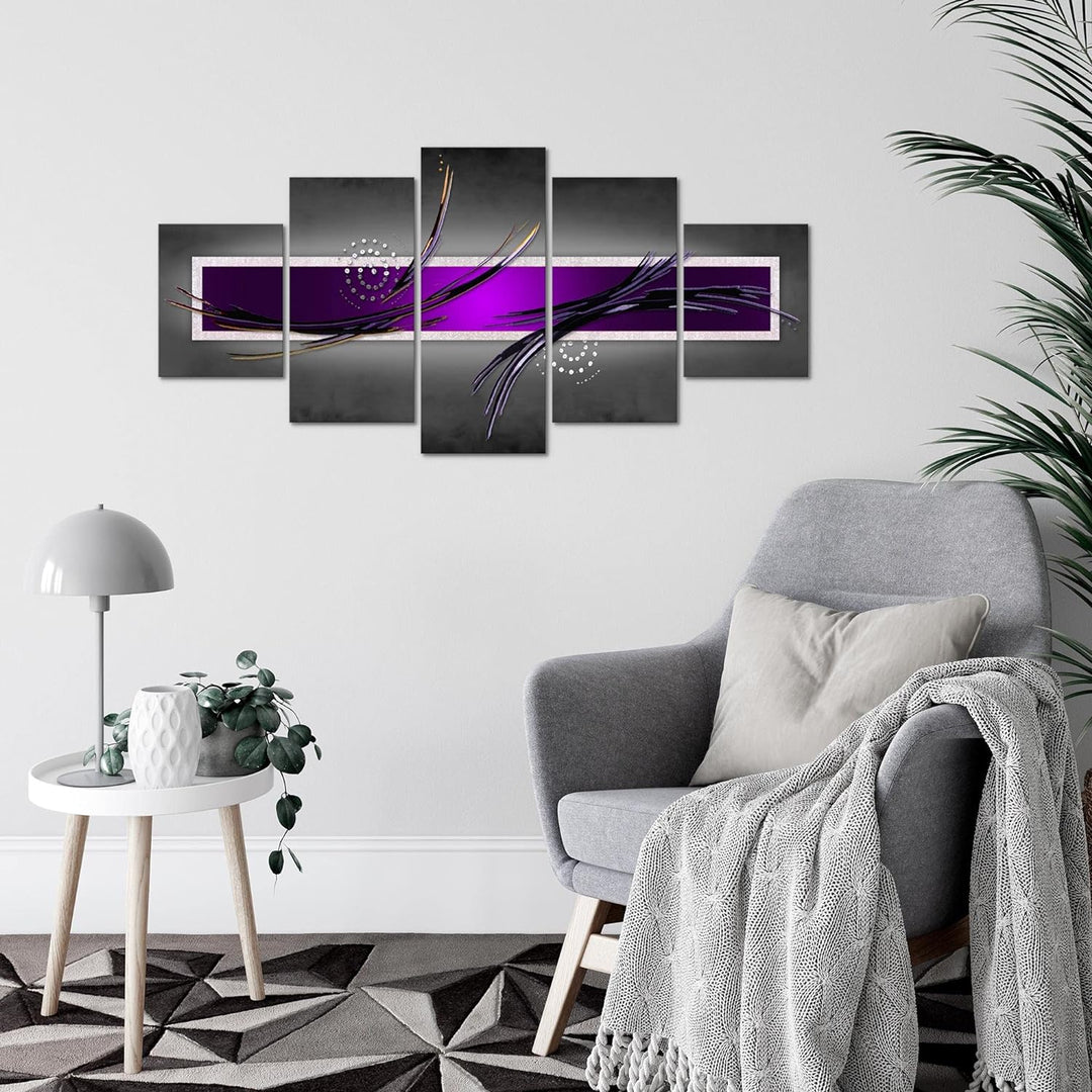 Runa Art Wandbilder Abstrakt 5 Teilig Bild auf Vlies Leinwand Deko Wohnzimmer Schlafzimmer Grau Lila