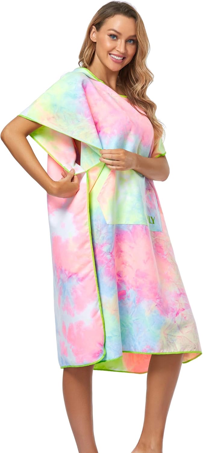 FLYILY Microfaser Surf Poncho Handtuch mit Kapuze Bademantel zum Schwimmen und Strand wechseln Einhe