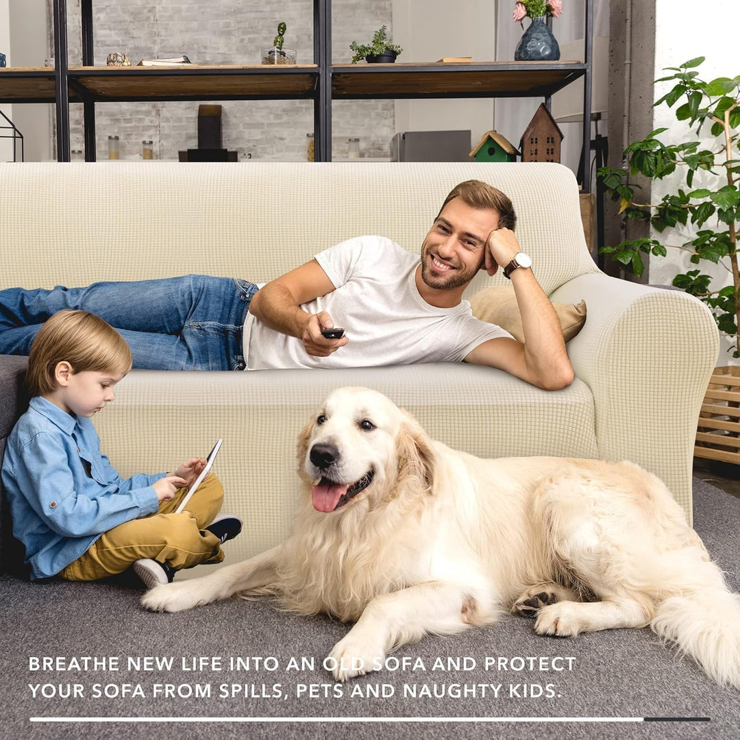 Deconovo Jacquard-Sesselbezug, 1-Sitzer, dehnbar, für Kinder, Beige, Sofaschonbezug 84x90x91 CM Beig