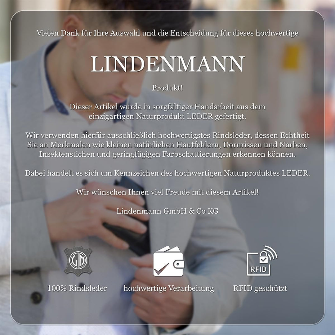 LINDENMANN Geldbörse Herren Portemonnaie Herren Leder, Rindleder matt, RFID-Schutz, braun