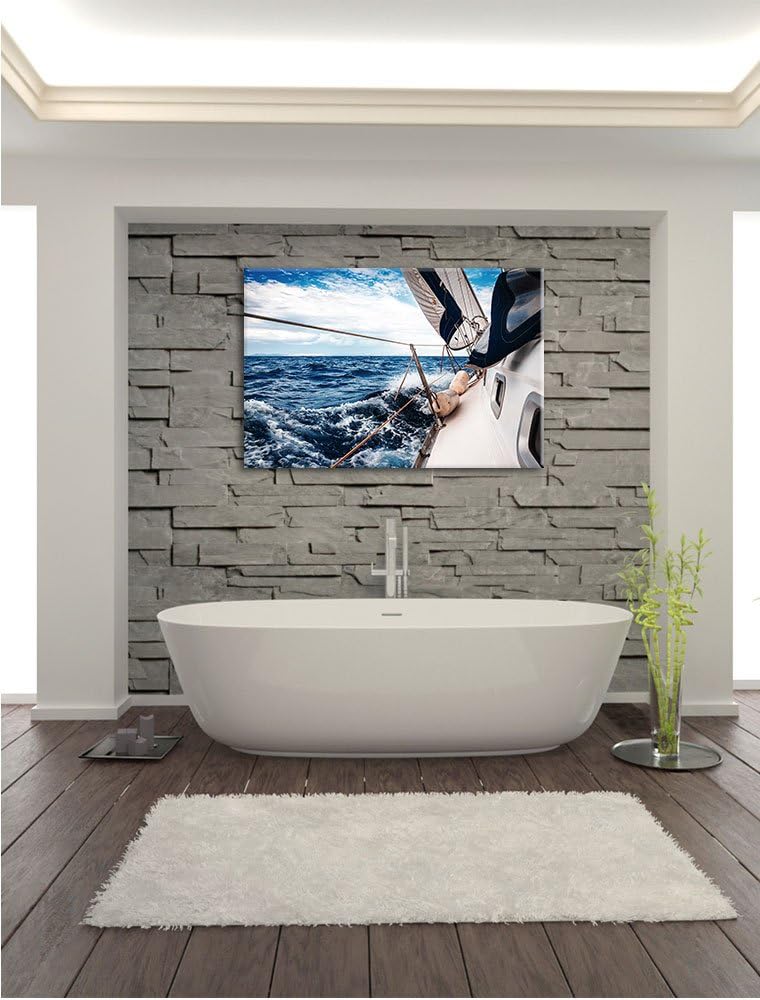 Pixxprint Die weissen Segel der Yacht als Leinwandbild/Grösse: 100x70 cm/Wandbild/Kunstdruck/fertig