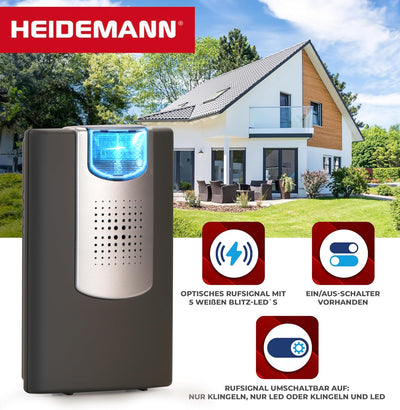 Heidemann Funkgong Set HX Flashlight (anthrazit, max. Reichweite 200 m, Lautstärke 4-stufig einstell