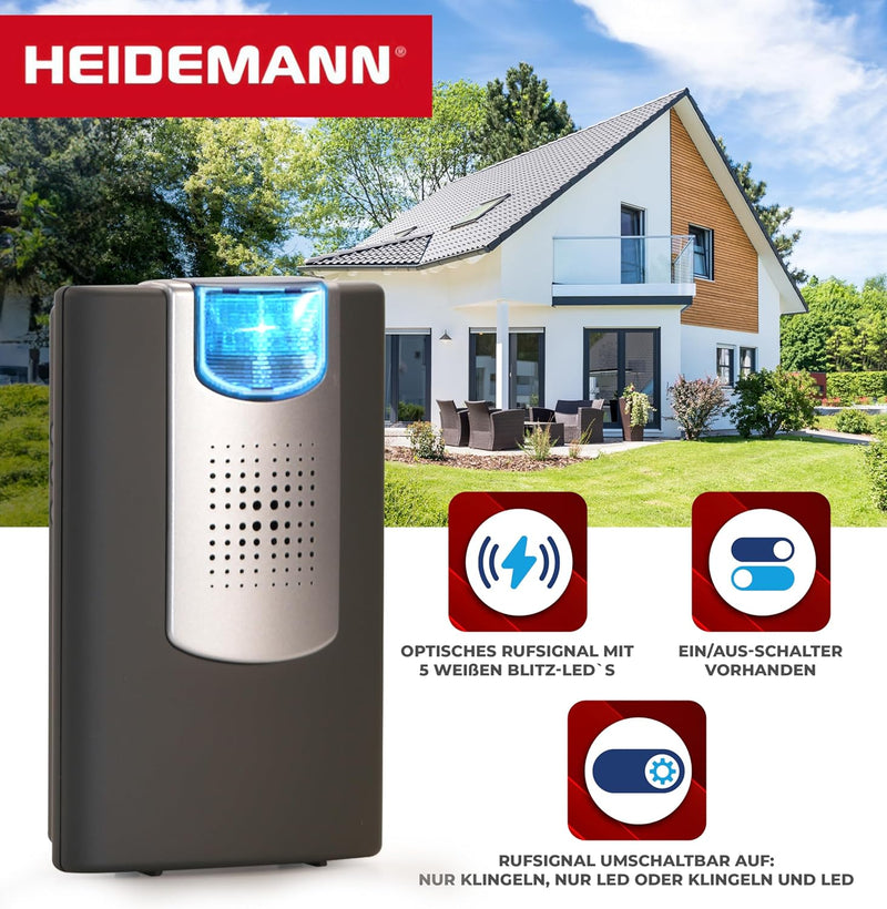Heidemann Funkgong Set HX Flashlight (anthrazit, max. Reichweite 200 m, Lautstärke 4-stufig einstell
