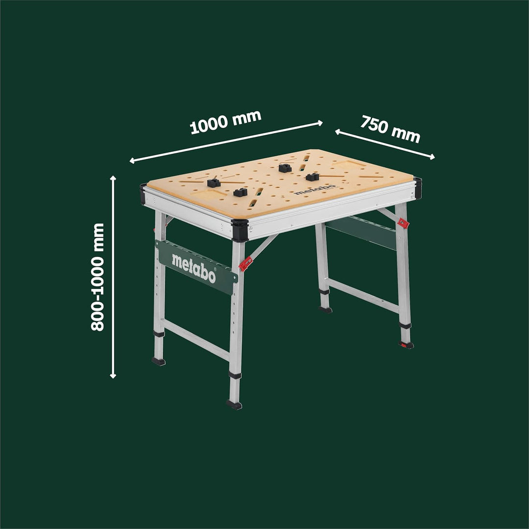 Metabo Multifunktionstisch MWB 100, mobile Werkbank, Arbeitstisch, Werkbank mit höhenverstellbaren S