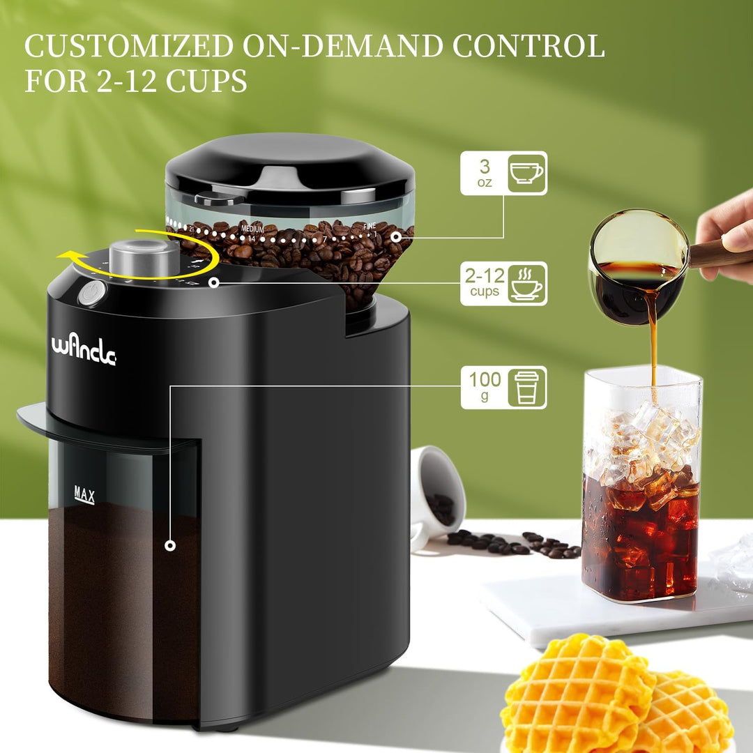Wancle Elektrische Kaffeemühle - Einstellbarer scheibenmahlwerk kaffeemühle für Kaffeebohnen mit 28