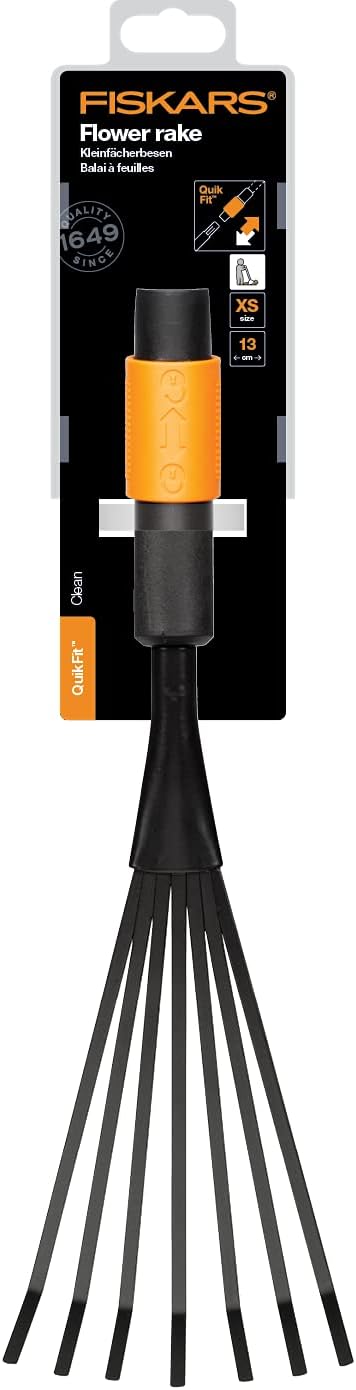 Fiskars Kleinfächerbesen, Werkzeugkopf, Mit 7 Zinken, Breite: 12 cm, Stahl-Zinken, Schwarz/Orange, Q