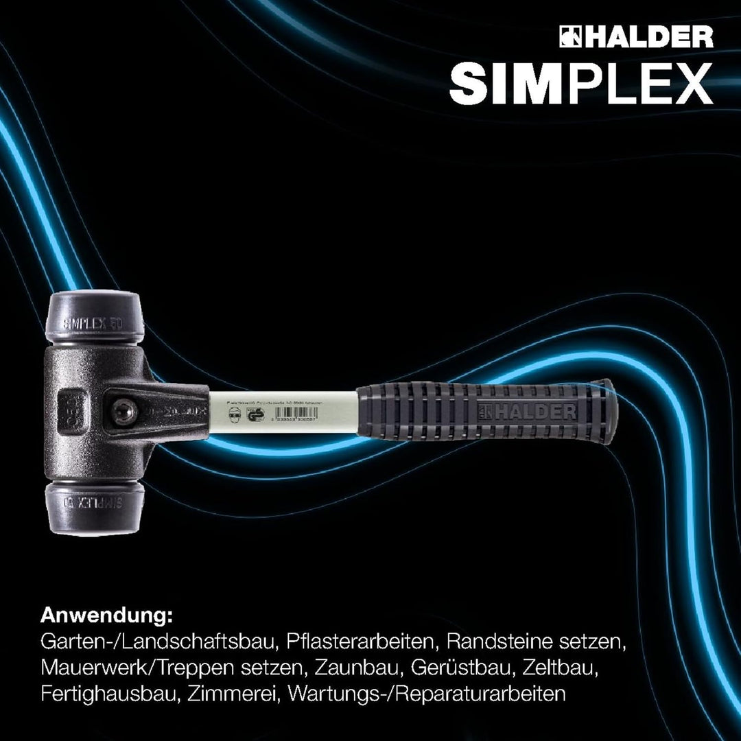 SIMPLEX-Schonhammer, Gummikomposition; mit verstärktem Tempergussgehäuse und Fiberglasstiel | D=40 m