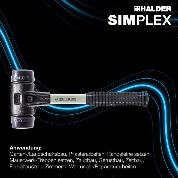 SIMPLEX-Schonhammer, Gummikomposition; mit verstärktem Tempergussgehäuse und Fiberglasstiel | D=40 m
