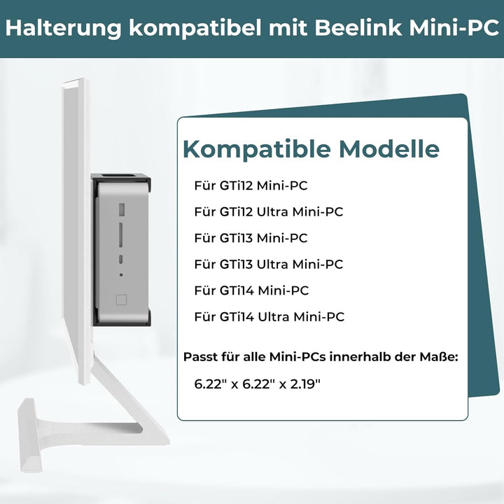 Mini-PC-Halterung kompatibel mit Beelink Mini-PC – VESA-Halterung / Wandhalterung / Untertisch-Monta