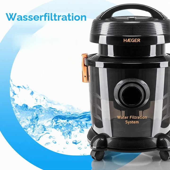 HAEGER AQUACLEAN 1200 Staubsauger mit Wasserfilter, 1200 W, Saugleistung mit Wasserfilter, 9 l Wasse