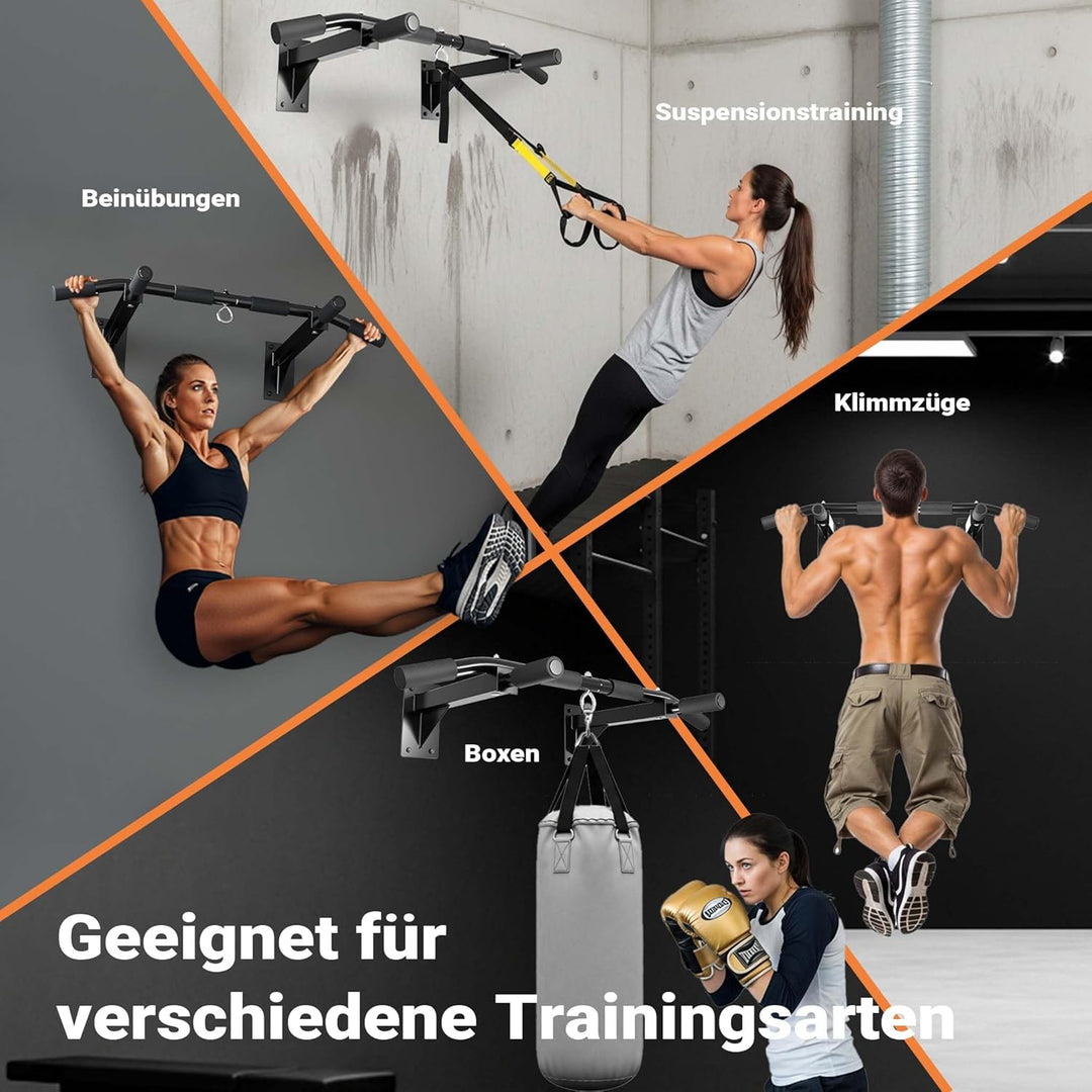 Klimmzugstange zur Wandmontage bis 200 kg, Klimmzug Stange aus Stahl mit gepolsterten Griffen, Fitne