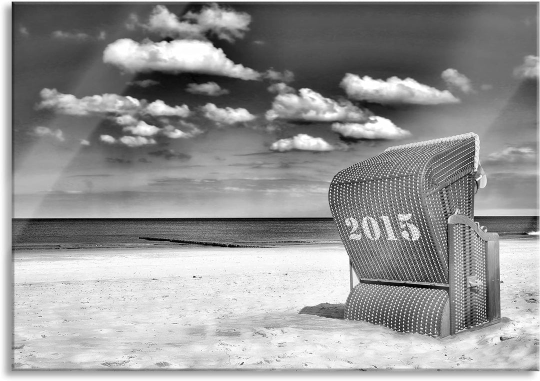 Pixxprint Glasbild | Wandbild aus Echtglas | Strandkorb an der Nordsee | 100x70 cm | inkl. Aufhängun