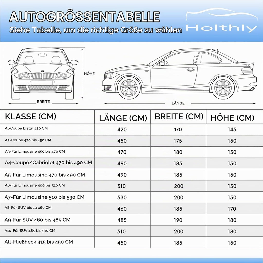 Holthly Autoabdeckung Wasserdicht Atmungsaktiv,Auto-Abdeckplane für Vollgarage,Regen,Sonne,Staub und