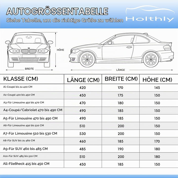 Holthly Autoabdeckung Wasserdicht Atmungsaktiv,Auto-Abdeckplane für Vollgarage,Regen,Sonne,Staub und