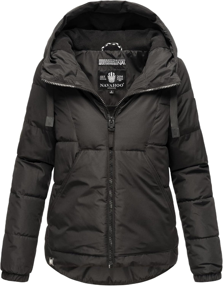 Navahoo Damen Winterjacke Steppjacke warm mit Kapuze Eisbällchen XS-XXL S Schwarz, S Schwarz