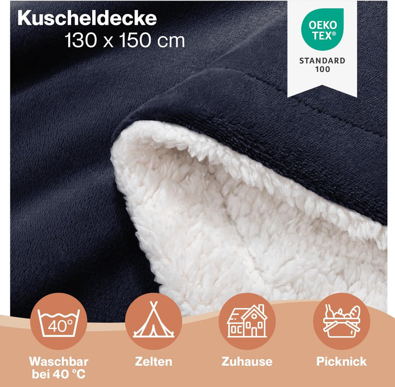 Blumtal Premium Sherpa Kuscheldecke flauschig - Wohndecke Kuscheldecke 130x150 cm - Oeko-TEX zertifi