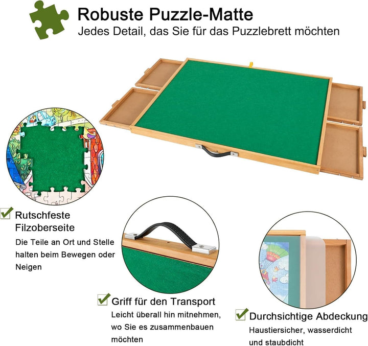 1500 Teile Puzzlebrett mit 4 Schubladen & Abdeckung, 3 Neigungswinkel, 64 x 87 cm Holz-Puzzletisch f