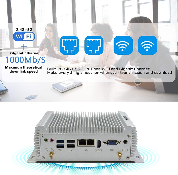 HISTTON Lüfterlos Mini PC Industrie PC Intel Core i7-4500U, 8GB RAM 128GB SSD, HDMI &VGA Dual Ausgan