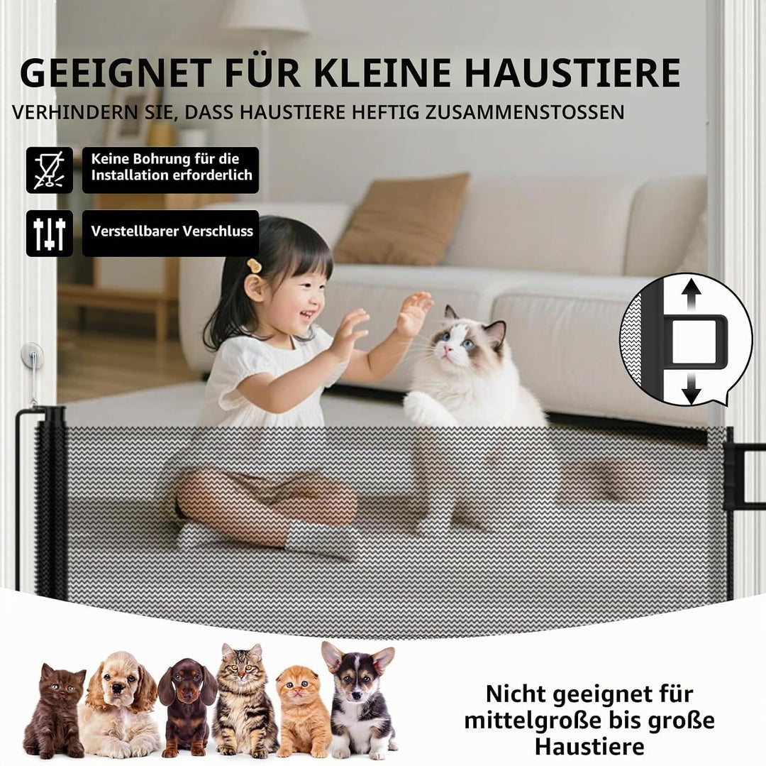 Treppenschutzgitter Ausziehbar, mit verstellbarem Schloss &amp; unterer Klemme gegen Unterkriechen. Univ