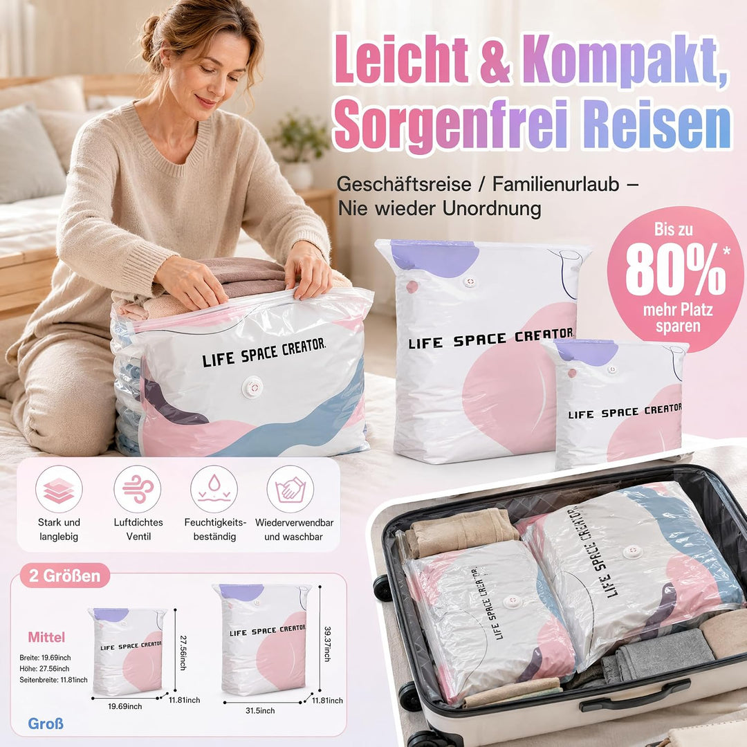 4 Stück Vakuumbeutel Ohne Pumpe, No‑Pump Vacuum Large Storage Bags