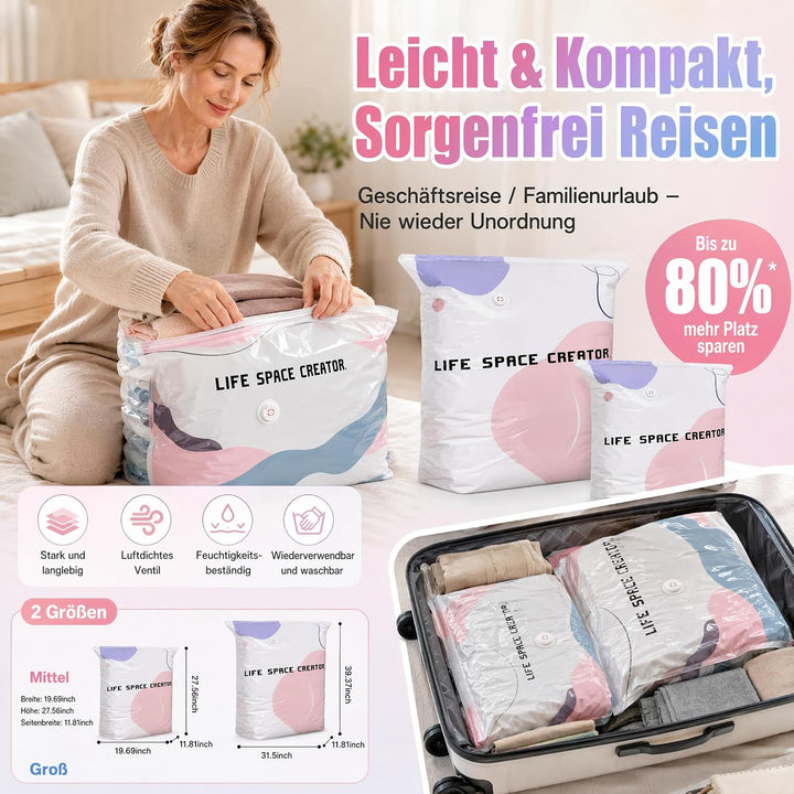 4 Stück Vakuumbeutel Ohne Pumpe, No‑Pump Vacuum Large Storage Bags