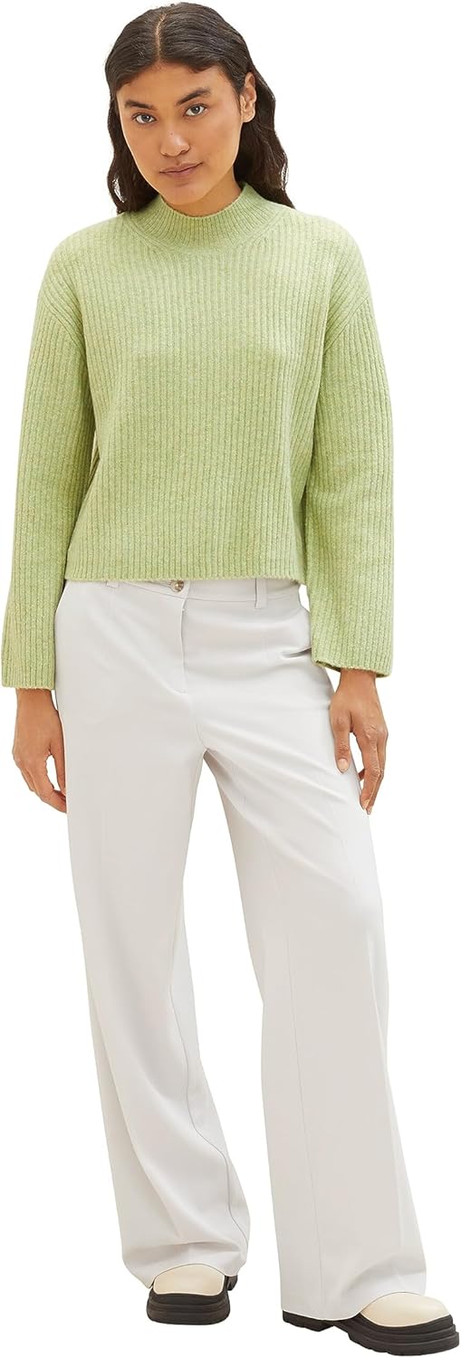 TOM TAILOR Denim Damen Basic Pullover mit Rippstruktur XXL 32542 - Dusty Pear Green Melange, XXL 325