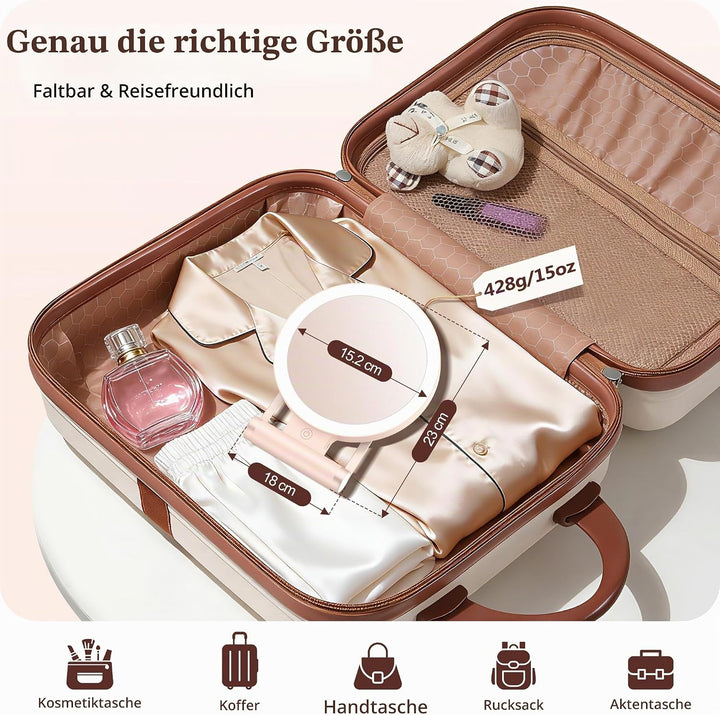 Schminkspiegel mit Beleuchtung,Doppelseitiger1X/30X Vergrösserungsspiegel mit Licht, 2000mAh 3 Farbe