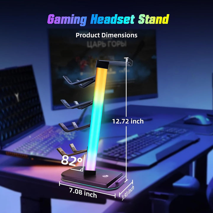 VCOM Gaming Headset Halterung mit 10 Lichtmodi, 1 USB 2 Typ-C Anschlüssen | Kopfhörer Halterung Tisc