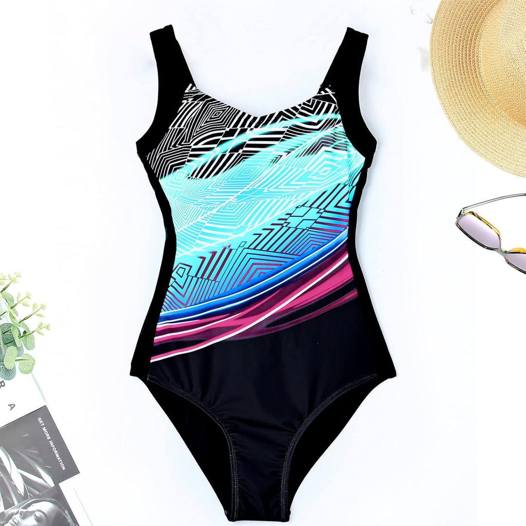 Badeanzug Damen Bauchweg Bademode Push Up Einteiler Badeanzug Sport Swimsuits Monokini Schwarz Badem
