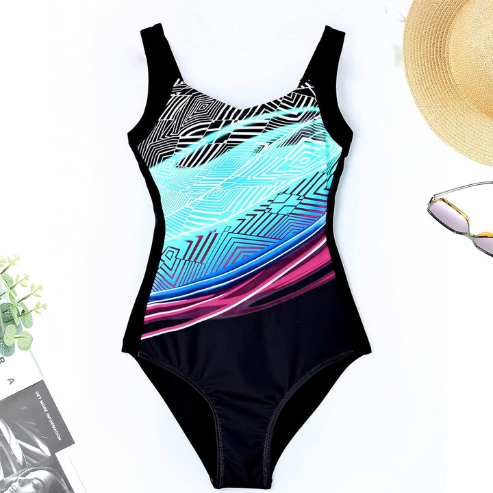 Badeanzug Damen Bauchweg Bademode Push Up Einteiler Badeanzug Sport Swimsuits Monokini Schwarz Badem