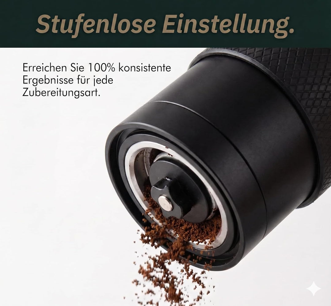 Kaffeemühle Manuell mit Keramikmahlwerk | Kompakte Handkaffeemühle mit stufenloser-Mahlgradeinstellu