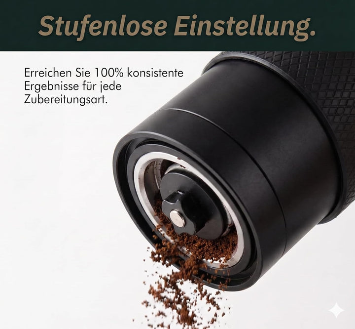 Kaffeemühle Manuell mit Keramikmahlwerk | Kompakte Handkaffeemühle mit stufenloser-Mahlgradeinstellu