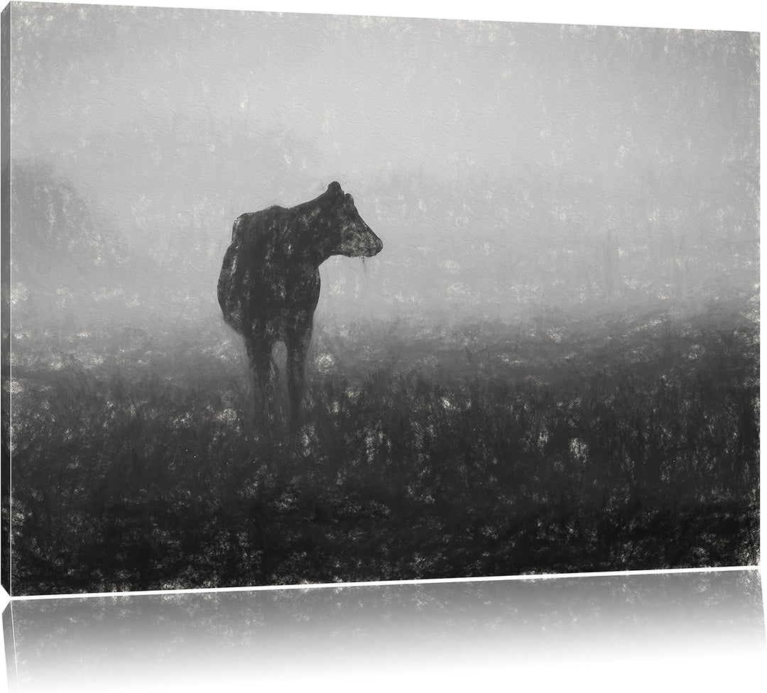 Pixxprint fressende Kuh auf der Weide als Leinwandbild/Grösse: 100x70 / Wandbild/Kunstdruck/fertig b