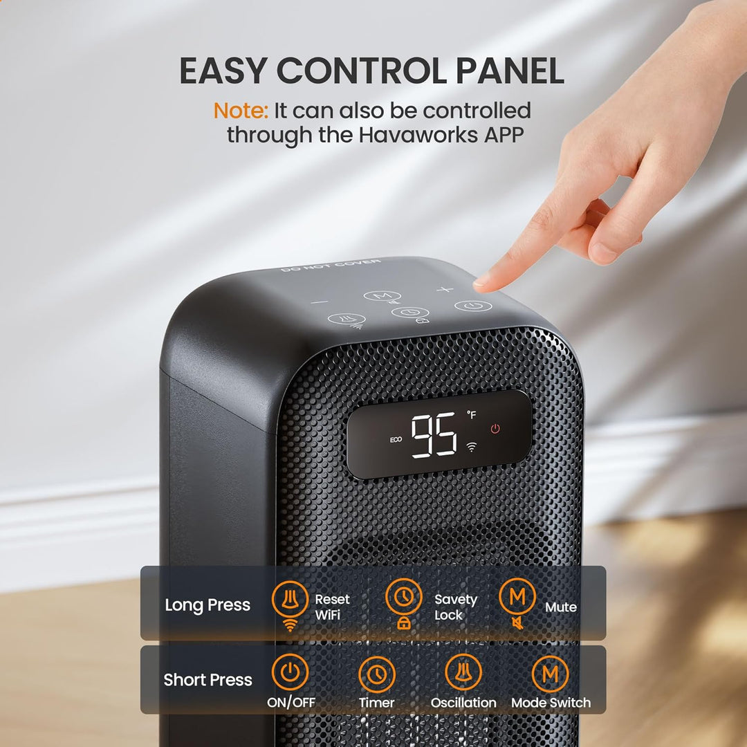 Energiesparender Heizlüfter, 1500W Tragbare Keramik Heizlüfter Leise, 12-Std-Timer Heizlüfter mit 70